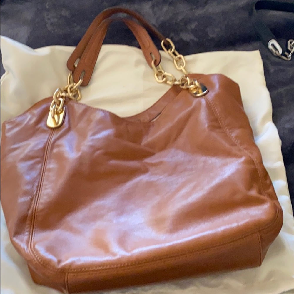 Michael Kors Brown Bag Purse Hobo Gold Chain - Picture 2 of 3